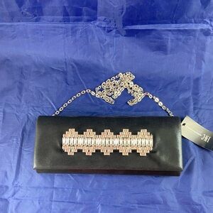 INC International Concepts Crystal Ribbon Handle Crossbody Clutch Black NWT.
